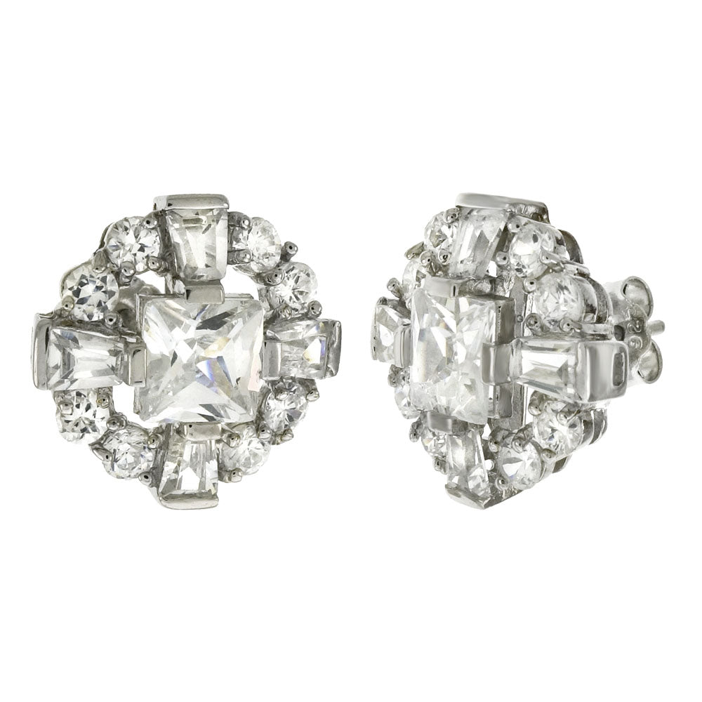 Hip Hop Silver 5 CT Cubic Zirconia CZ Hand Set 16MM Stud Earrings