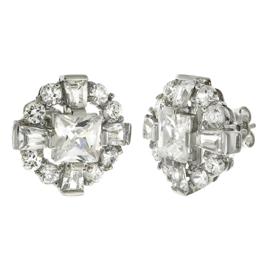 Hip Hop Silver 5 CT Cubic Zirconia CZ Hand Set 16MM Stud Earrings