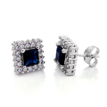 White Dark Blue Cubic Zirconia Rhodium Earrings