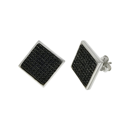 Sterling Silver Micro Pave Black Cubic Zirconia Rhodium Earrings