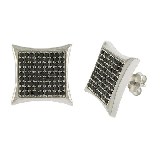 Micro Pave Black Cubic Zirconia Square Stud Earrings