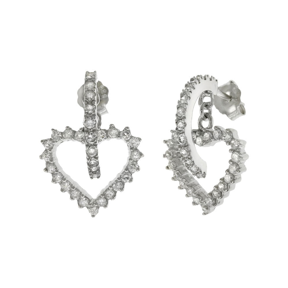 Sterling Silver Pave CZ Heart Earrings