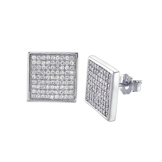 Sterling Silver Cubic Zirconia Micro Pave Rhodium Earrings