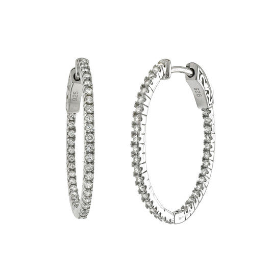 Sterling Silver Micro Pave CZ Inside Out Oval Hoop Earrings