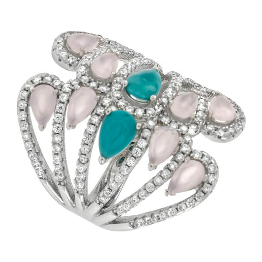 Turquoise Color Rose Quarts CZ Ring