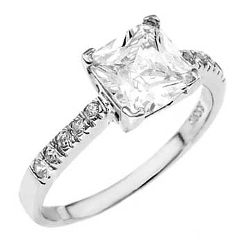 Solitaire 7mm CZ Princess Cut Engagement Ring