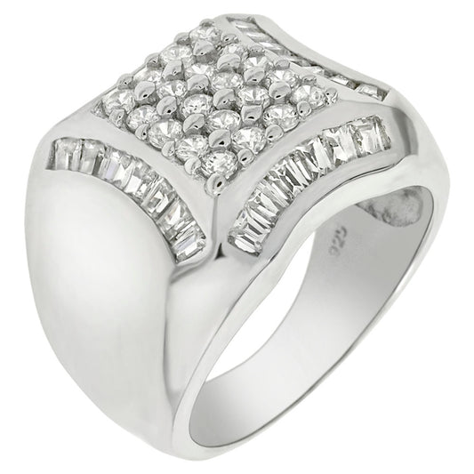 925 Sterling Silver Round Baguette CZ Ring