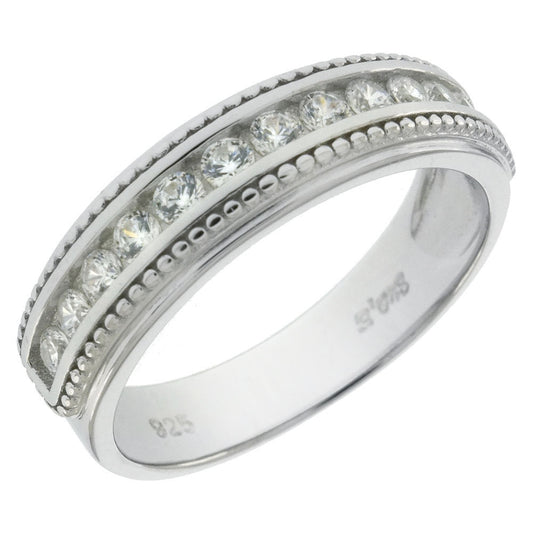 925 Sterling Silver Channel Set 5mm Round CZ Rhodium Band Ring