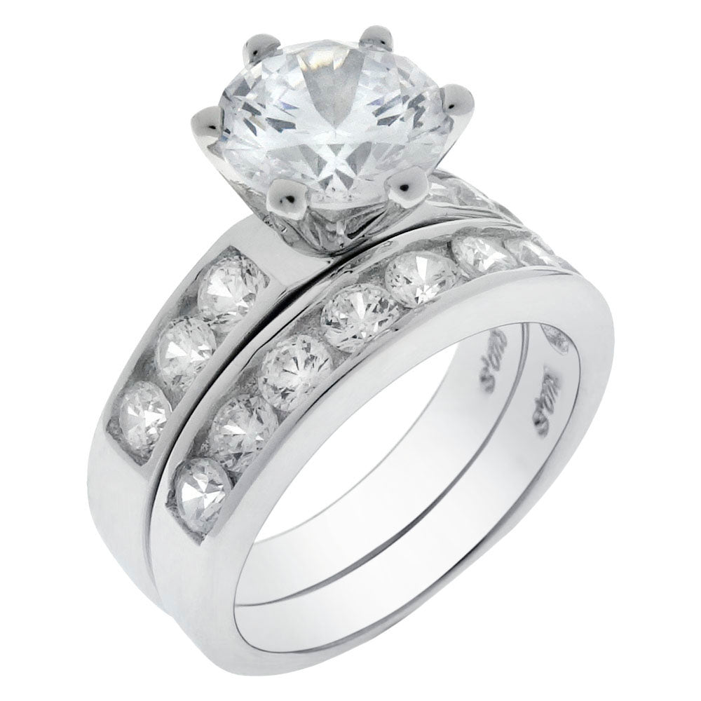 Sterling Silver 8mm Round CZ Wedding Ring Set