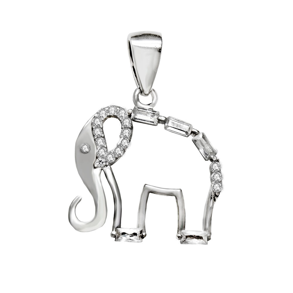 Sterling Silver Elephant Outline Shape Rhodium Pendant