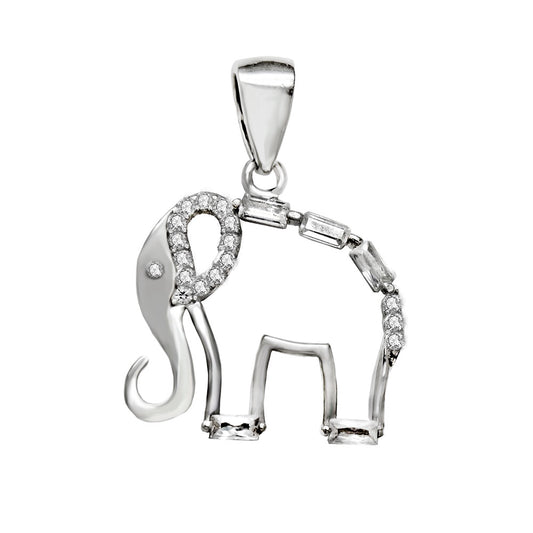 Sterling Silver Elephant Outline Shape Rhodium Pendant