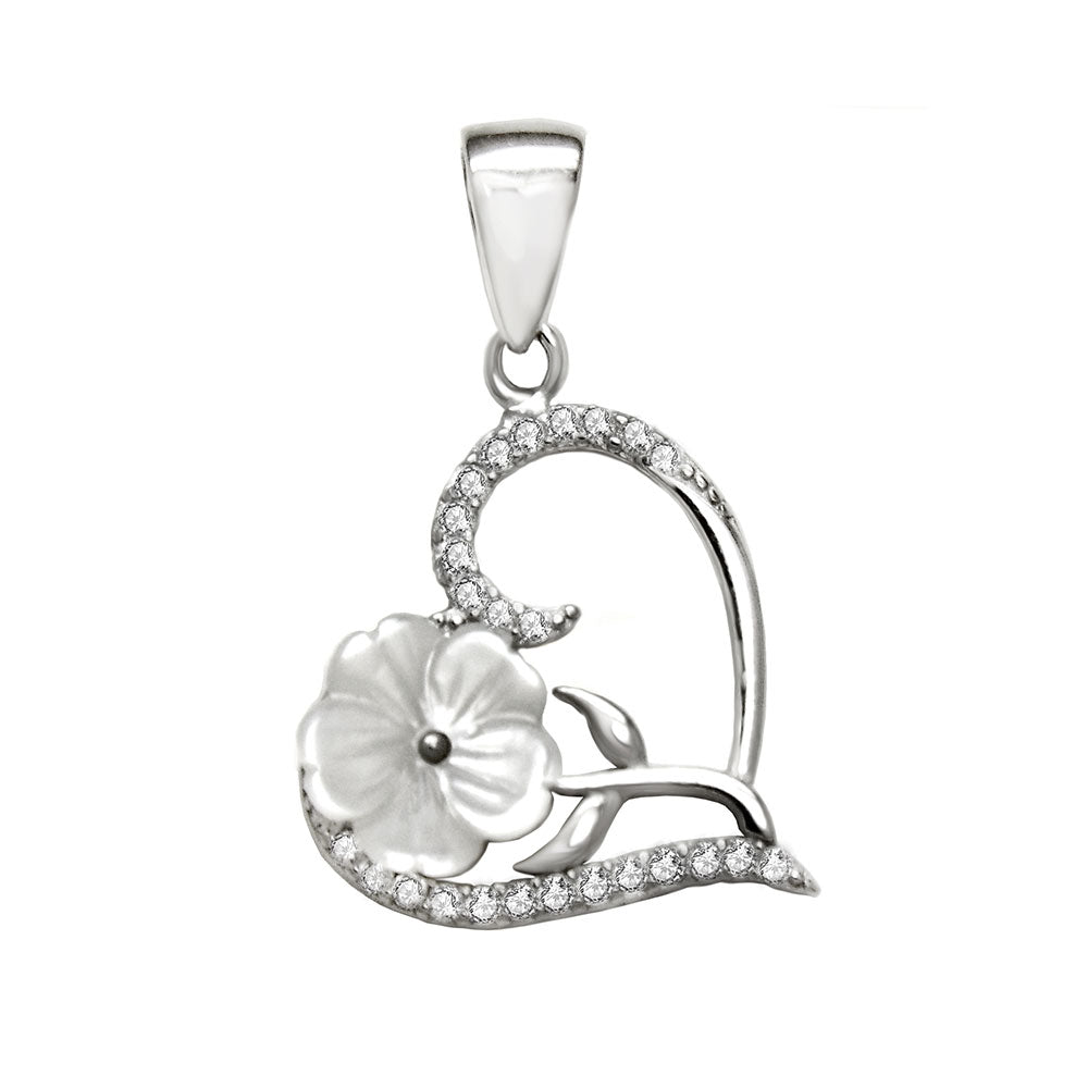 Mother of Pearl Flower Heart Sterling Silver Pendant