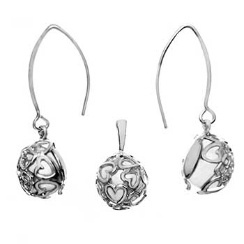 Heart Filigree W Mabe Pearl Earrings Pendant Set