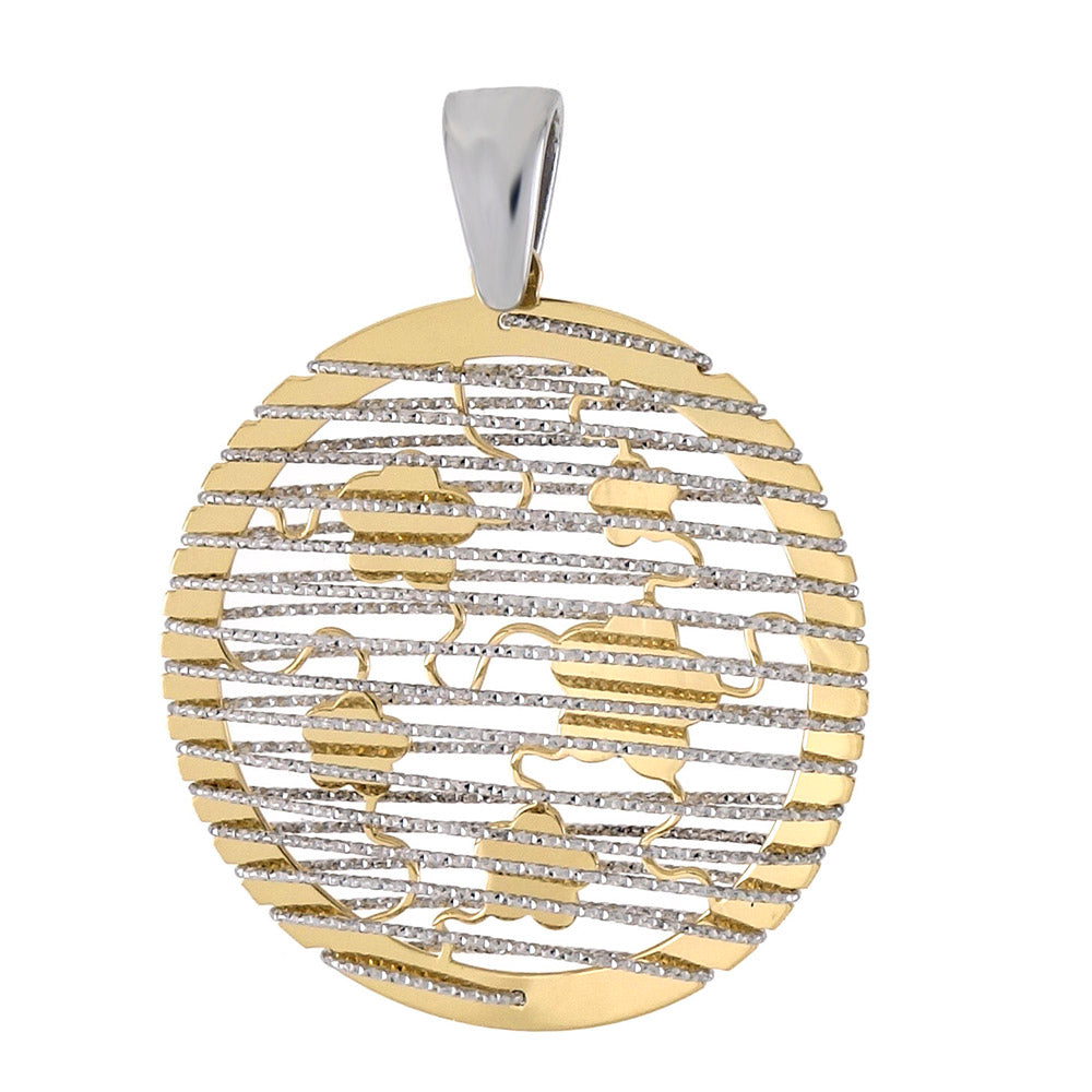 Italian Sterling Silver 3D Laser Cut Rhodium Gold Plated Pendant