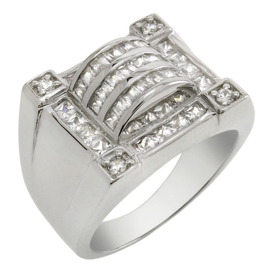 Princess Cut Cubic Zirconia Dome Men Ring