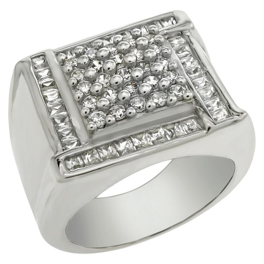 Princess Cut Round Cubic Zirconia Sterling Silver Men Ring