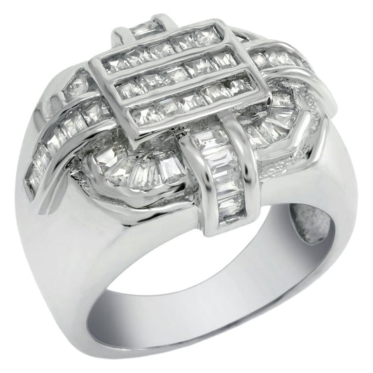 Sterling Silver Baguette CZ Men Ring