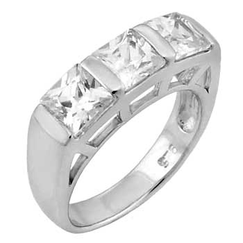 Sterling Silver Cubic Zirconia Princess Cut CZ Band Ring