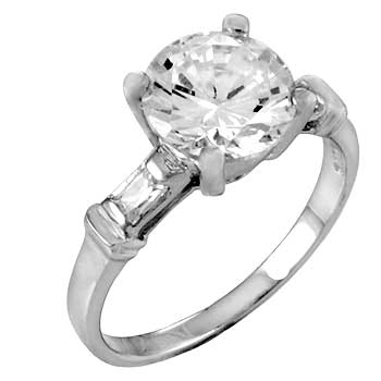 Sterling Silver 8MM Round CZ Solitaire Engagement Ring