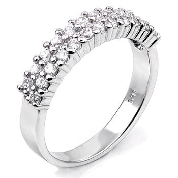 Sterling Silver 2 Lines Cubic Zirconia Prong Set Wedding Band Ring