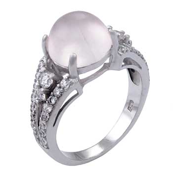 10mm Rose Quartz - Cubic Zirconia Sterling Silver Ring