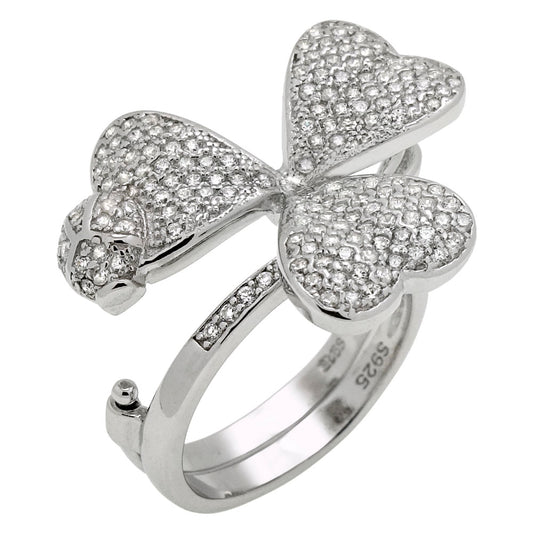 Sterling Silver Micro Pave CZ Flower Two Fingers Ring