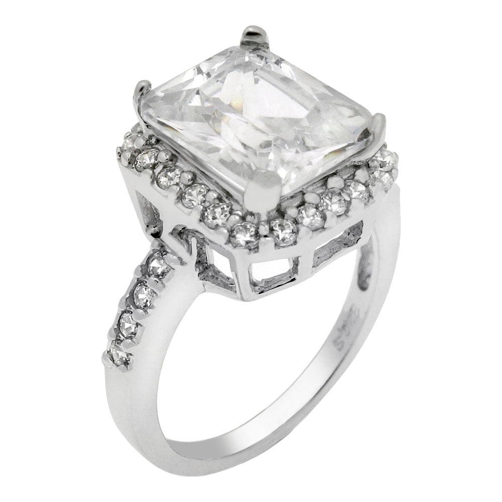 Rectangle Cubic Zirconia with Pavé Frame Engagement Ring