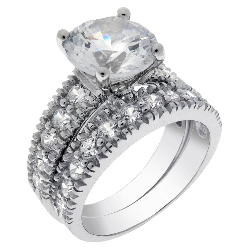 Sterling Silver 8mm Round Cubic Zirconia Wedding Ring Set