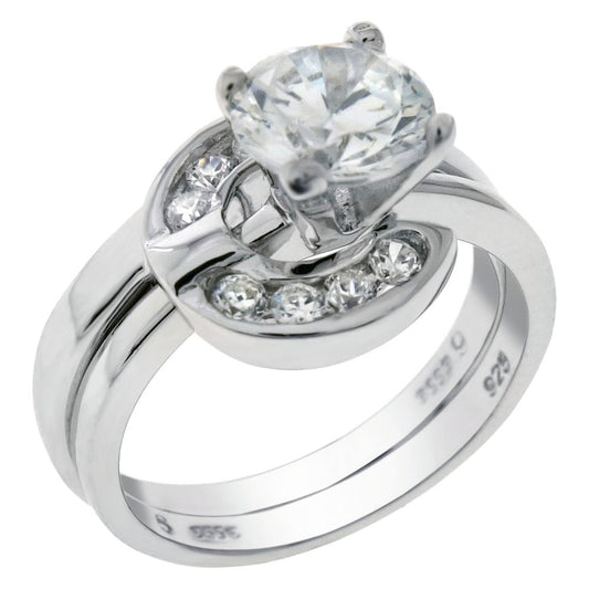 Cubic Zirconia Sterling Silver Wedding Ring Set