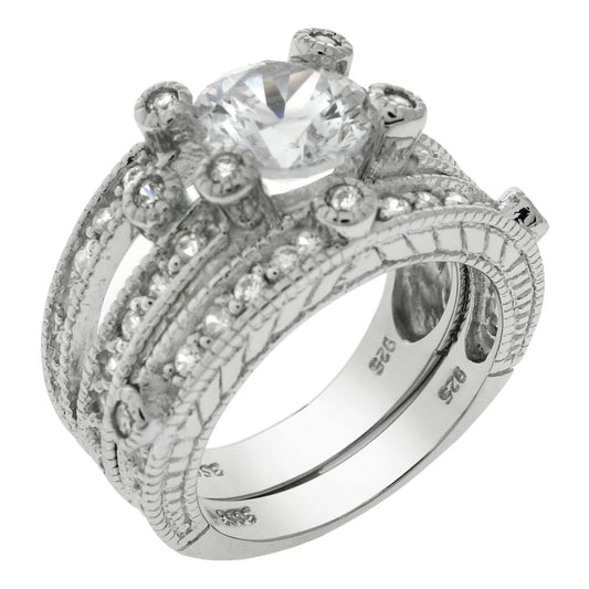 Cubic Zirconia Sterling Silver Wedding Ring Set