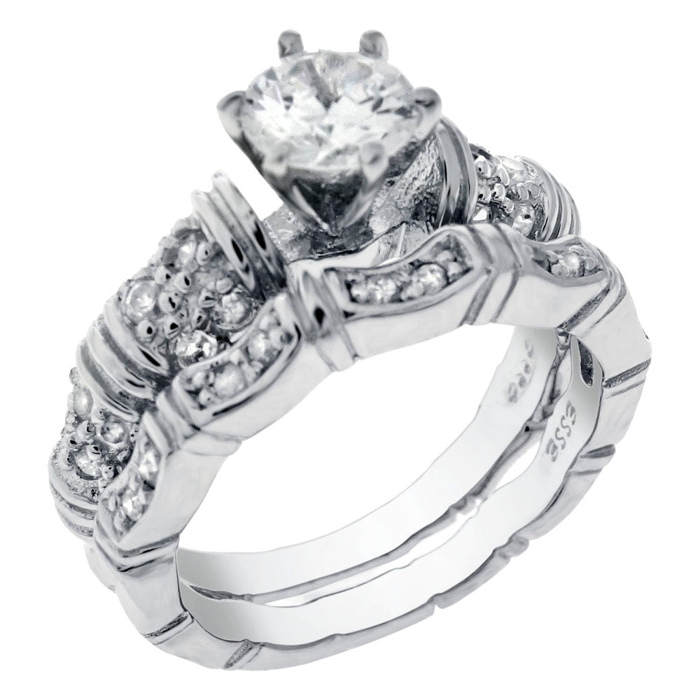 5mm Cubic Zirconia Sterling Silver Vintage Bridal Ring Set