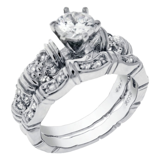 5mm Cubic Zirconia Sterling Silver Vintage Bridal Ring Set