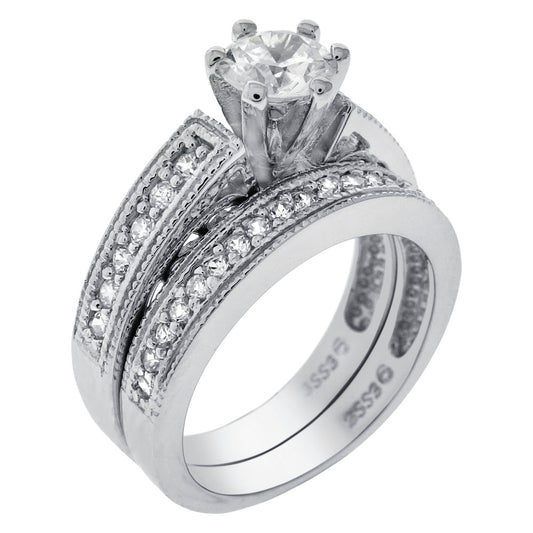 6mm Round Cubic Zirconia Sterling Silver Wedding Ring Set