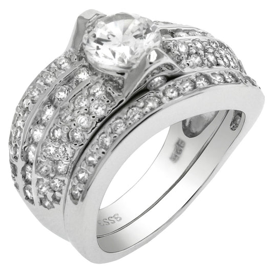 Sterling Silver 6mm Round Cubic Zirconia 2 Rings Set