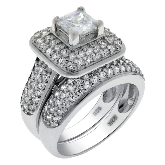 5x 5 Princess Cut CZ Wedding Ring Set