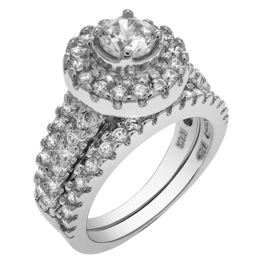 5mm Round Cubic Zirconia Wedding Ring Set in Sterling Silver