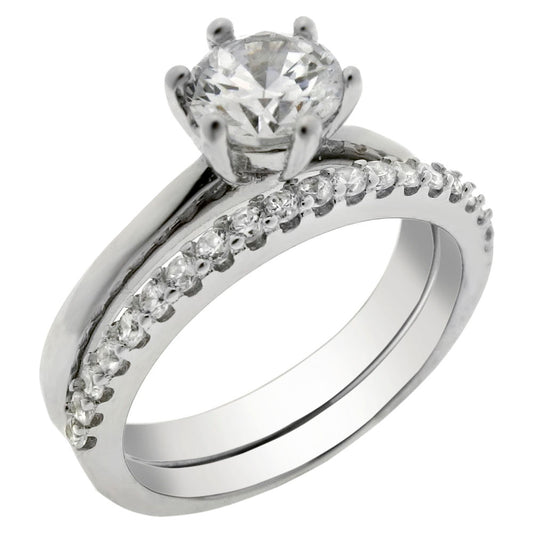 6mm Round CZ Solitaire Wedding Ring Set