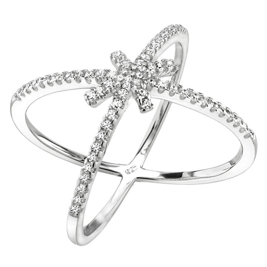 Sterling Silver Micro Pave CZ Criss Cross Ring