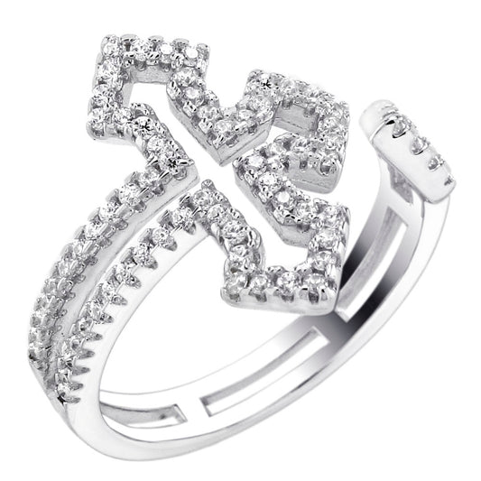 Micro Pave CZ Sideways Cross Ring