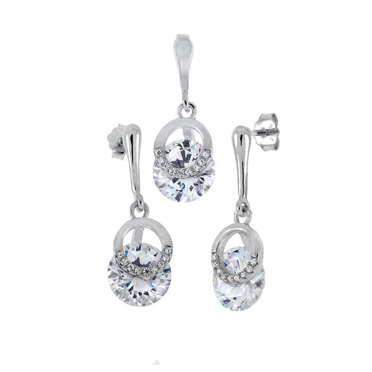 Clear Stone Earrings Pendant Set