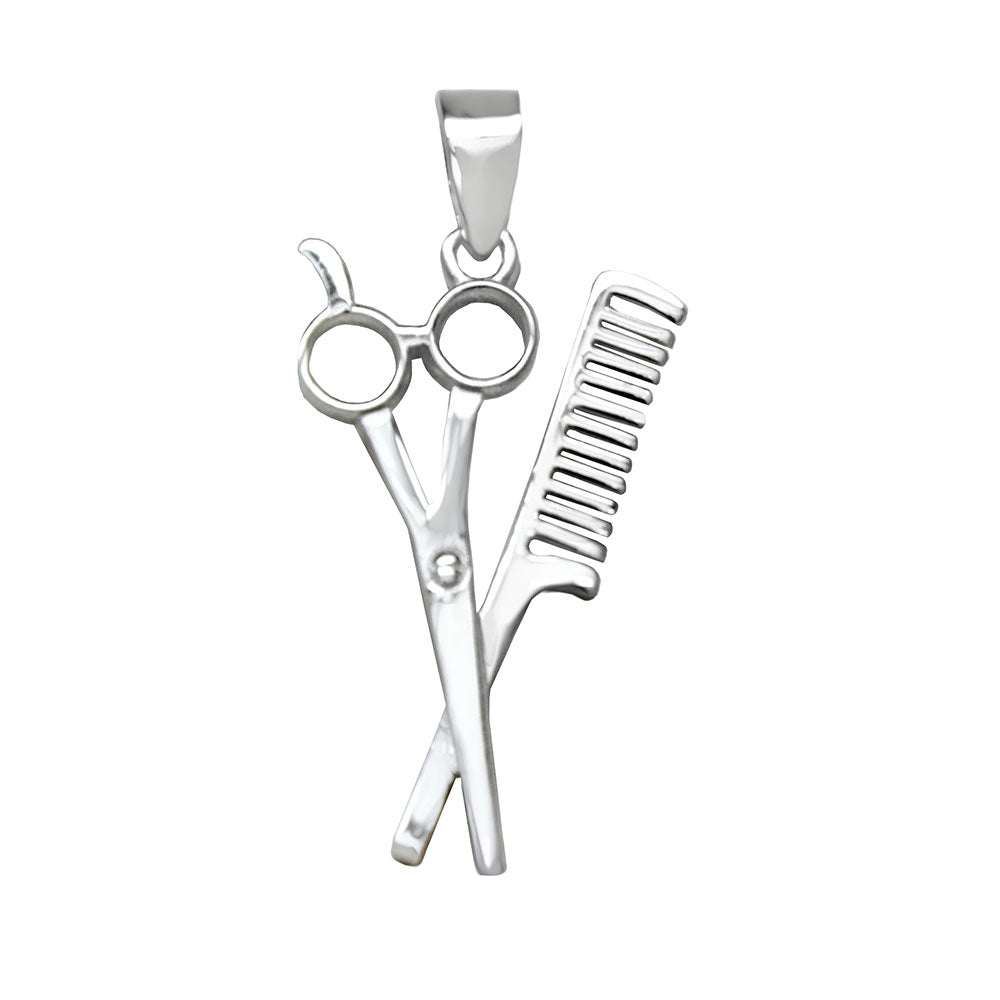 Hair Stylist Scissors Comb Sterling Silver Pendant