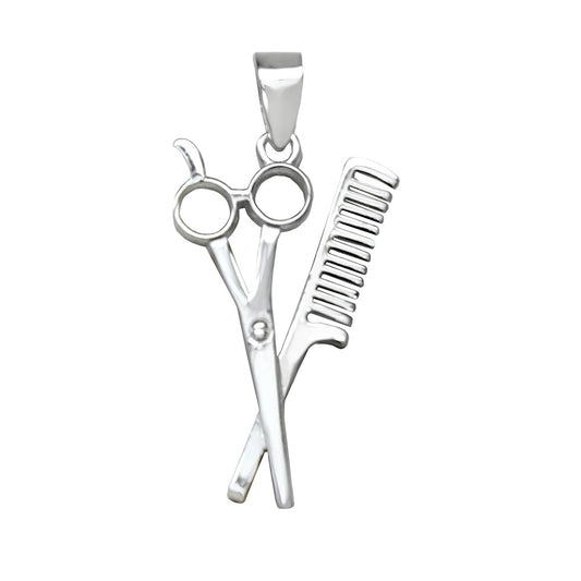Hair Stylist Scissors Comb Sterling Silver Pendant