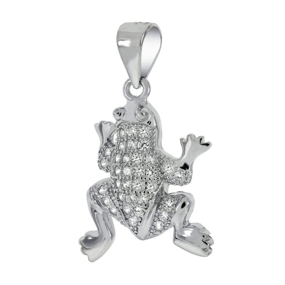 White Gemstone-Studded Frog Pendant