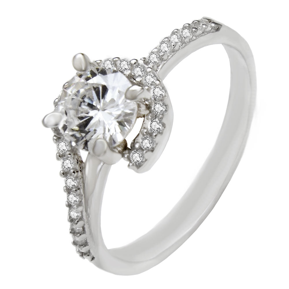 6mm Round CZ Halo Sterling Silver Engagement Ring