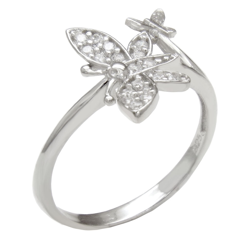 cz butterfly silver ring for women