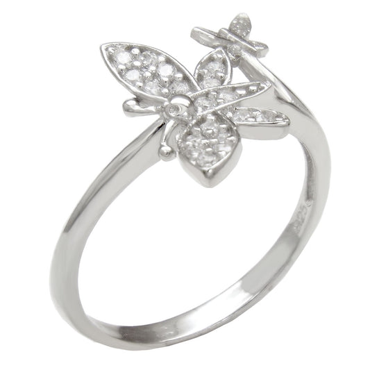 cz butterfly silver ring for women