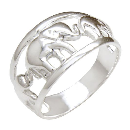 Three Elephants Sterling Silver Band Ring