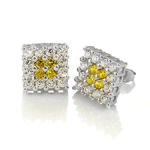 White Yellow Cubic Zirconia Square Earrings