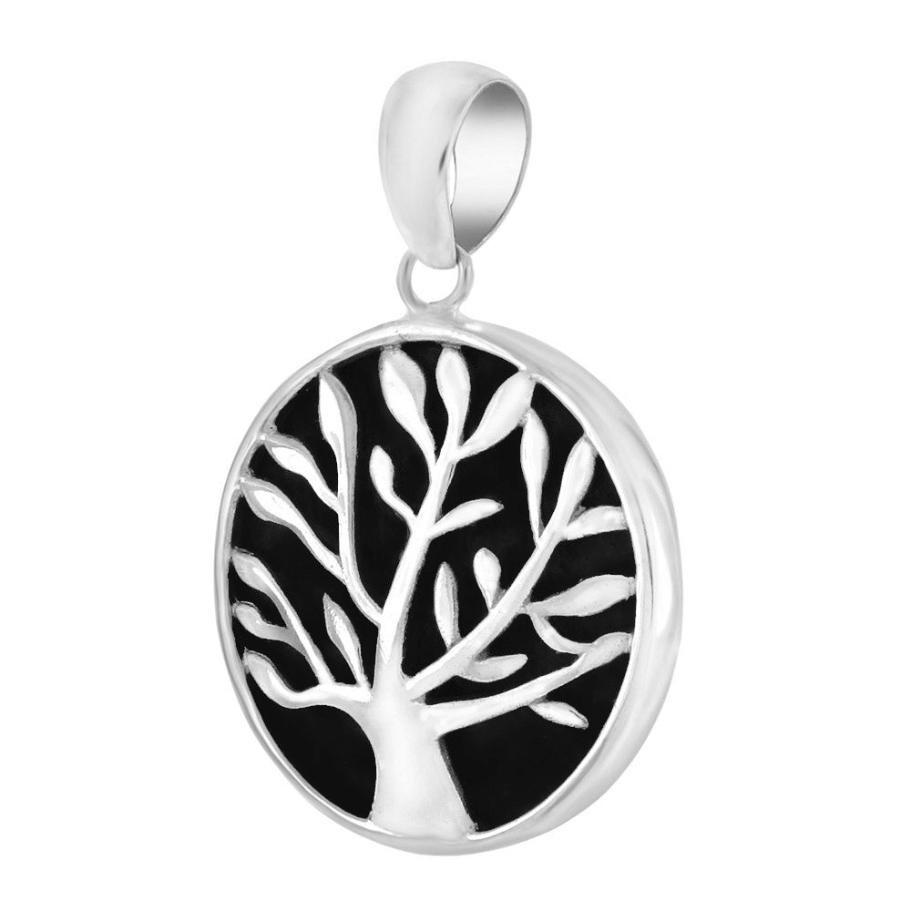 Bali Sterling Silver Tree Of Life W Black Onyx Pendant