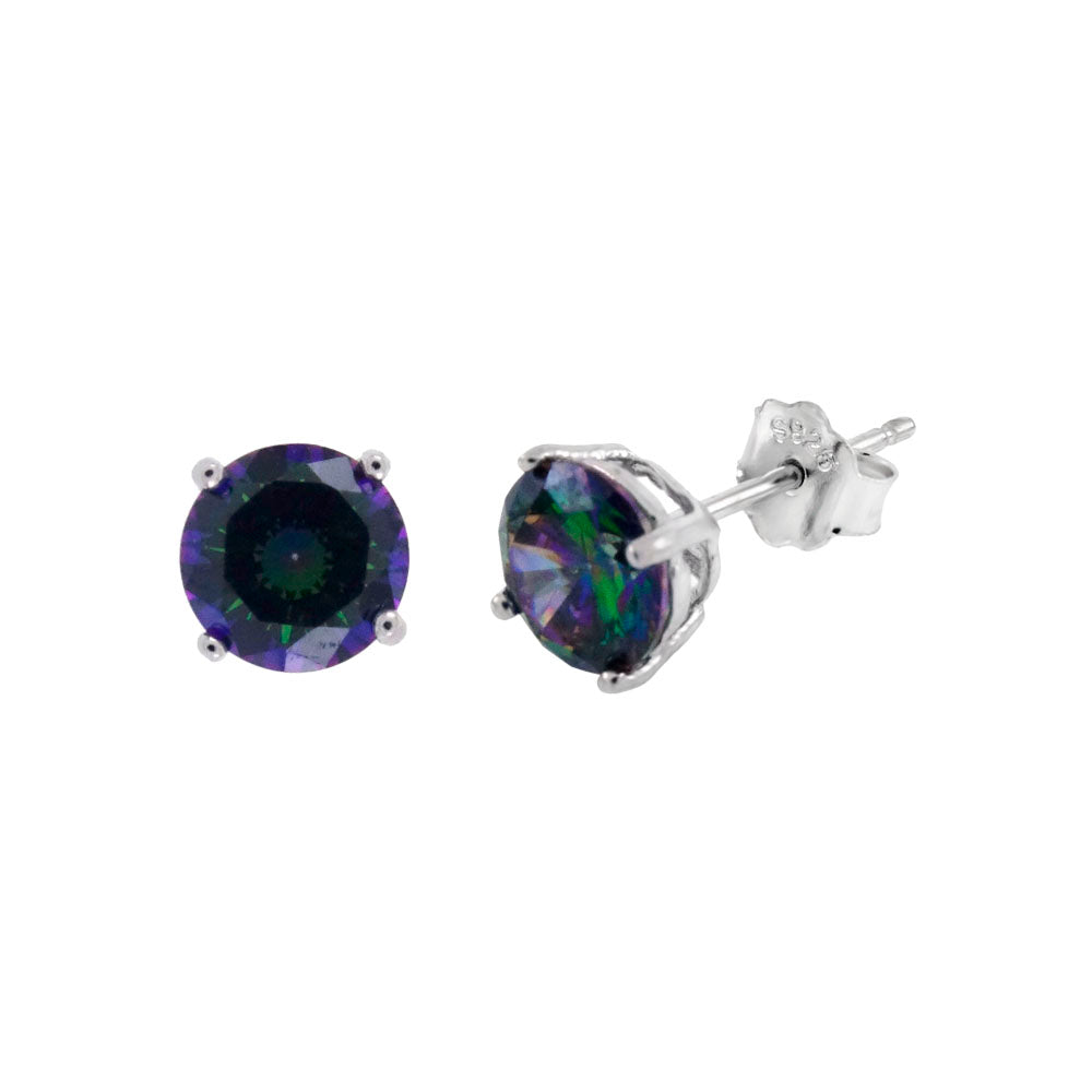 Sterling Silver Rd Rainbow Topaz Rhodium Casting Stud Earrings